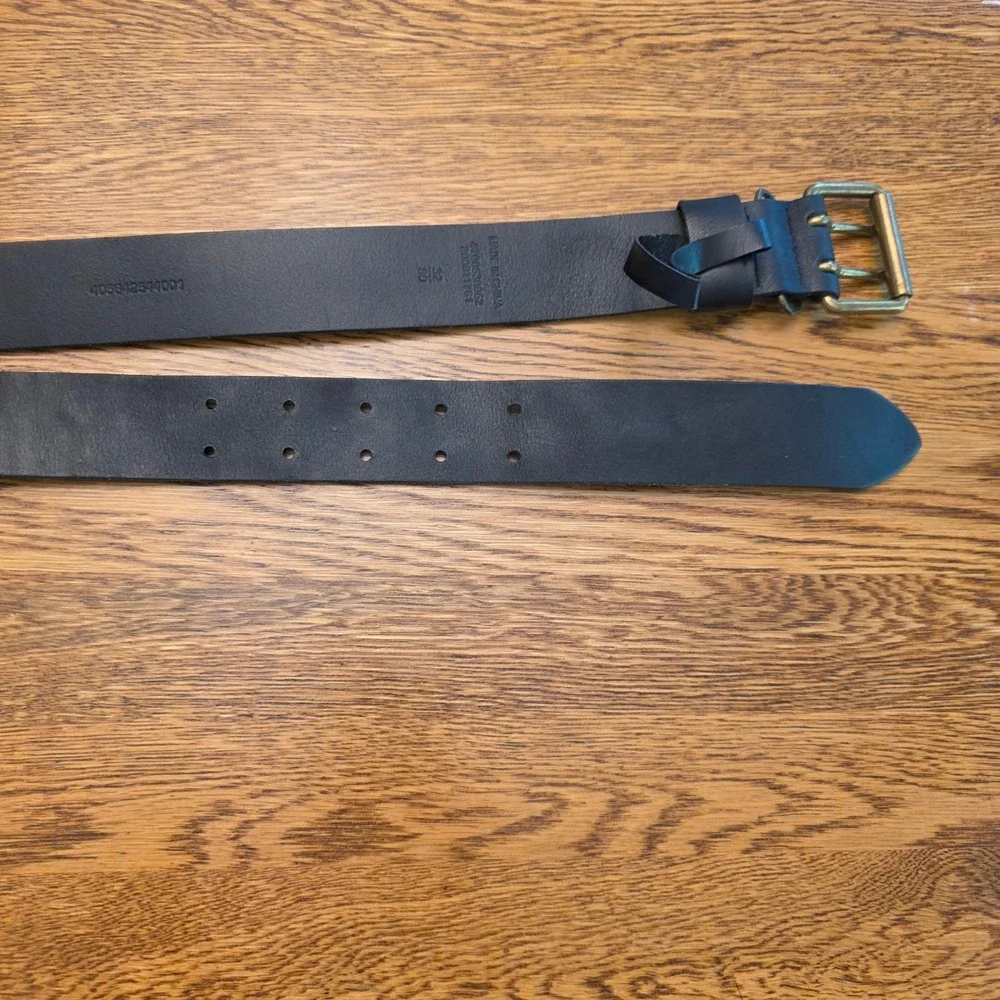 Polo Ralph Lauren Mens Sz 32 Black Leather Double Prong Brass Roller Buckle Belt